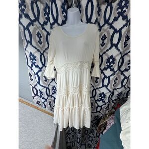 Chelsea & Theodore‎ Creme Cottage 3/4 Sleeve Lace Ruched Tiers Dress XL